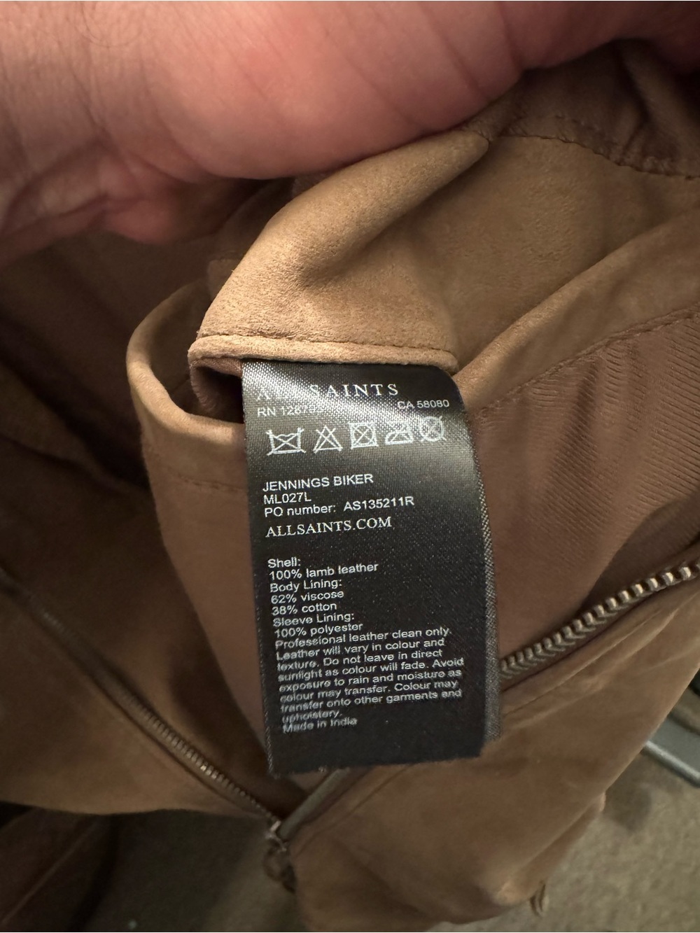 AllSaints Jennings Biker Jacket, Taupe Brown Suede Moto, medium, RARE archive - Picture 5 of 5